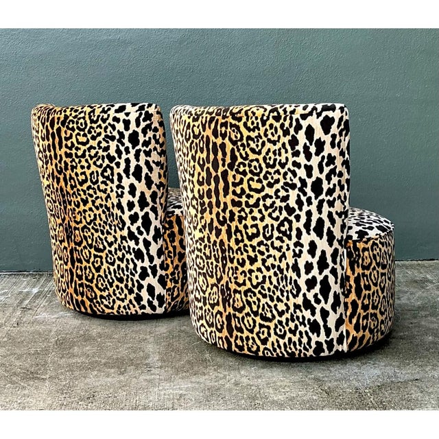 Late 20th Century Vintage Leopard Velvet Swivel Chairs For Sale - Image 5 of 12