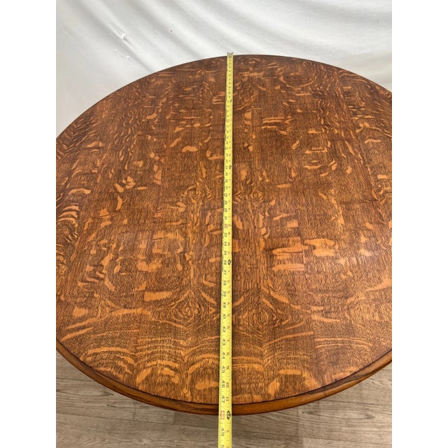 Early 20th Century Old English Revival Round Expansion Dining Table, Baluster Legs Quarter Sawn Oak For Sale - Image 14 of 15