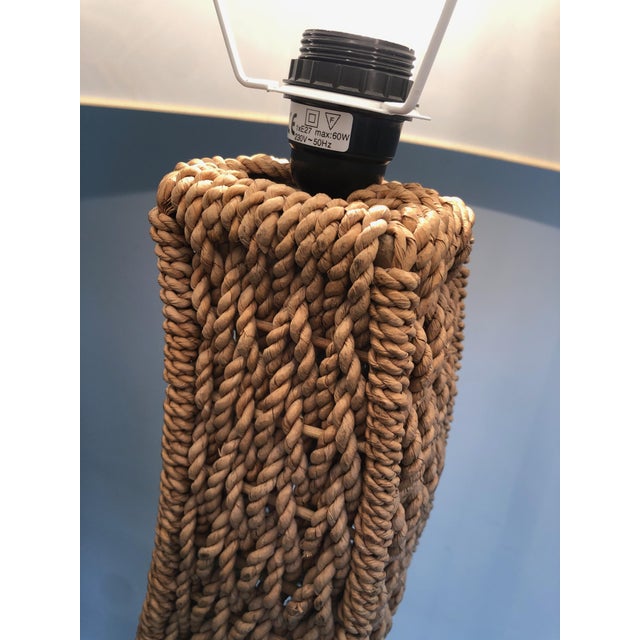 Japanese Braided Rope Floor Lamp on Square Metal Base, Circa 1980 For Sale - Image 6 of 12