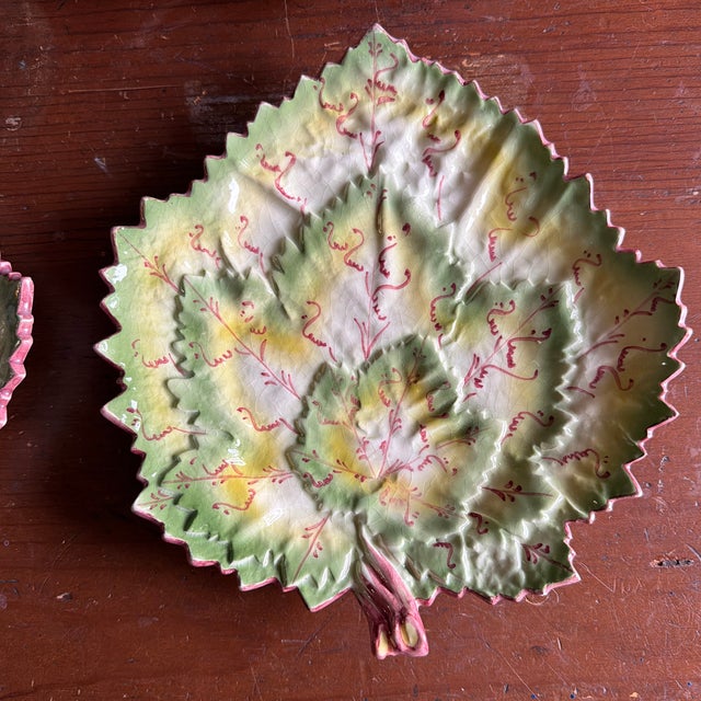 1970s A Vintage Set of 4 Faianças Belo Portugal Majolica Geranium Leaf Dishes, Circa 1970's For Sale - Image 5 of 11