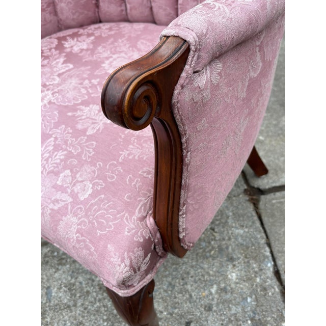 Vintage Pink Floral Channel Back Upholstered Chair For Sale - Image 11 of 13