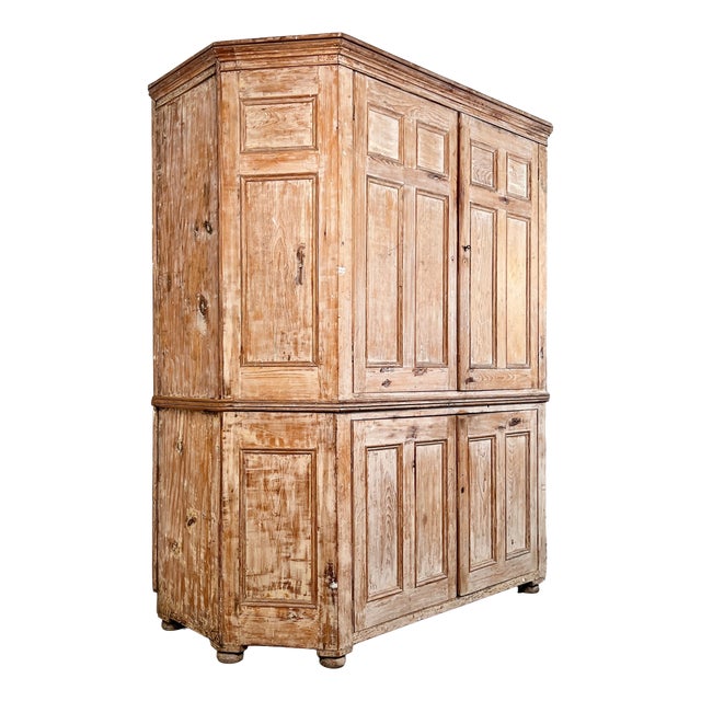 Large Antique Stripped Pine Housekeepers Cabinet, 1800s For Sale