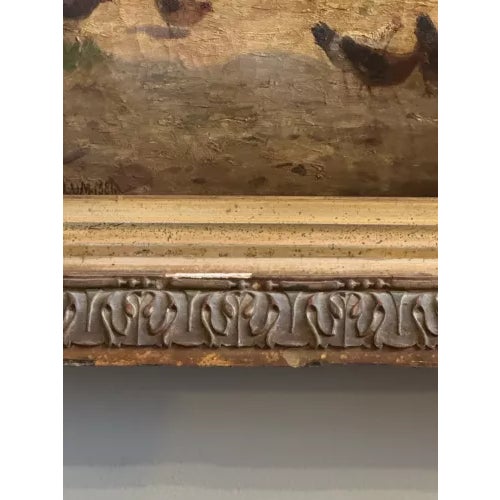 E. Allum 1886 Oil on Canvas Gathering the Chickens Framed Victorian Painting For Sale - Image 9 of 12