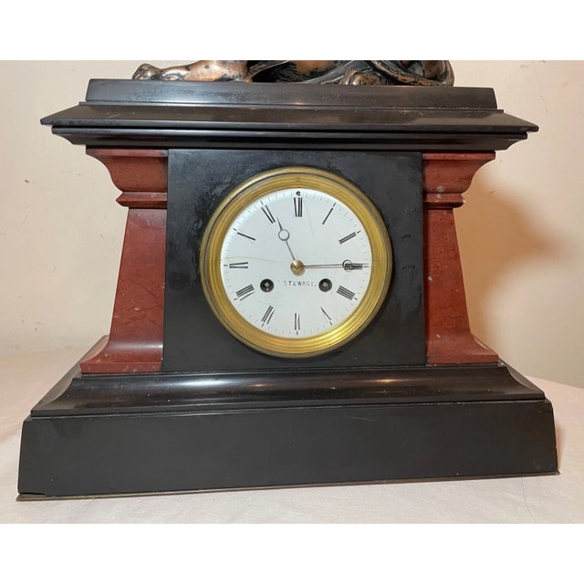 Heavy Antique 19th Century R. Stuart Egyptian Revival Marble Bronze Mantle Clock For Sale In New York - Image 6 of 16