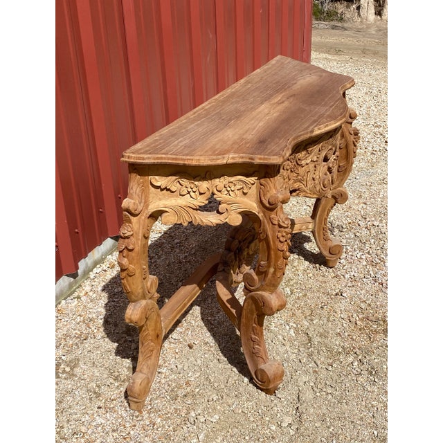 Transitional Mid 20th Century Hand Carved Wood Console Table For Sale - Image 3 of 12