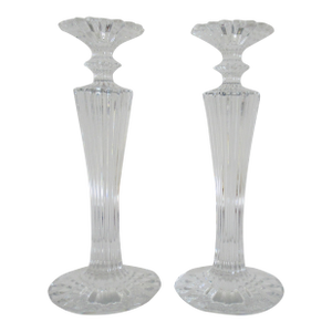 French Baccarat Crystal Faceted, "Mille Nuits" Candel Holders - Pair