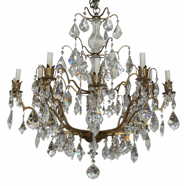 St. Louis Crystal Vintage St Louis French Crystal & Bronze Chandelier For Sale - Image 4 of 5