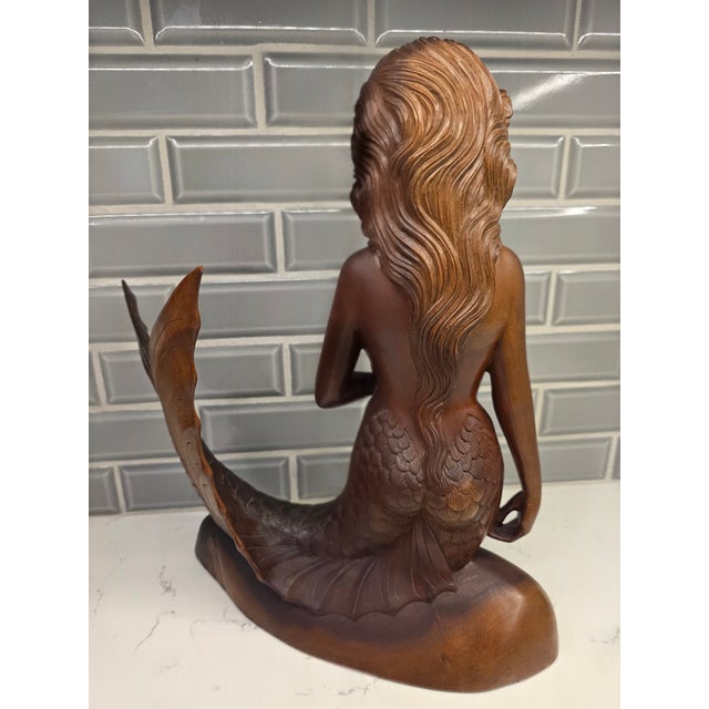 1950s Signed 1950s Monumental Mid-Century Balinese Art Deco Mermaid Hardwood Sculpture by a.a. Fatimah For Sale - Image 5 of 12
