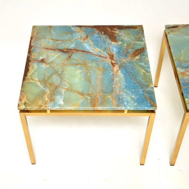 Mid-Century Modern Vintage Italian Brass and Marble Side Tables, 1970s, Set of 2 For Sale - Image 3 of 10