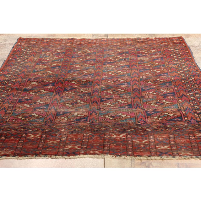Brick Red 1890's Antique Turkoman Tekke Rug - 03'06 X 04'03 For Sale - Image 8 of 9