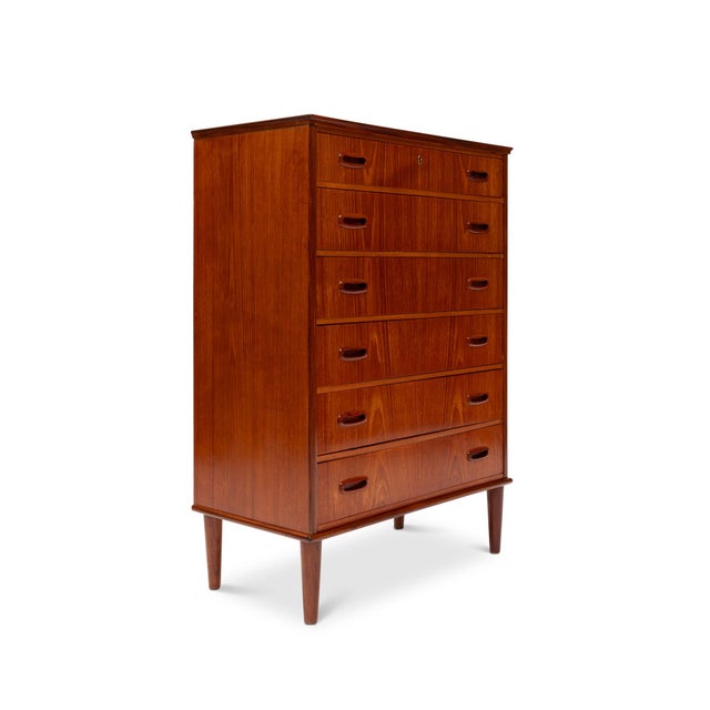 Mid-Century Modern Vintage Danish Mid-Century Teak Six-Drawer Tallboy Dresser For Sale - Image 3 of 6