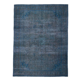1970s Vintage Persian Handmade Wool Cotton Blue Area Rug For Sale