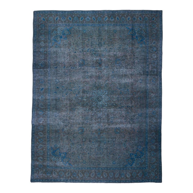 1970s Vintage Persian Handmade Wool Cotton Blue Area Rug For Sale
