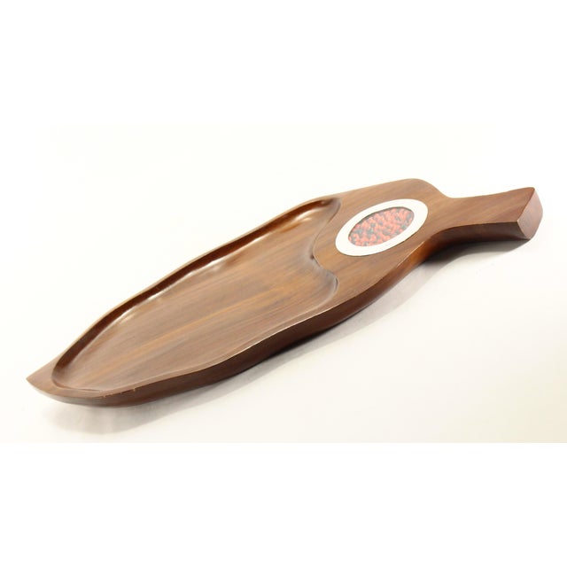 Mid-Century Modern Mid 20th Century Leaf Shape Peruvian Tray, Cumaru Wood, Sterling Silver & Huyaruru Seeds For Sale - Image 3 of 14