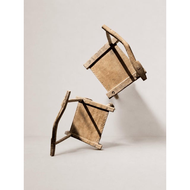 Antique Primitive Low Chairs, 20th Century, Set of 2 For Sale - Image 10 of 11