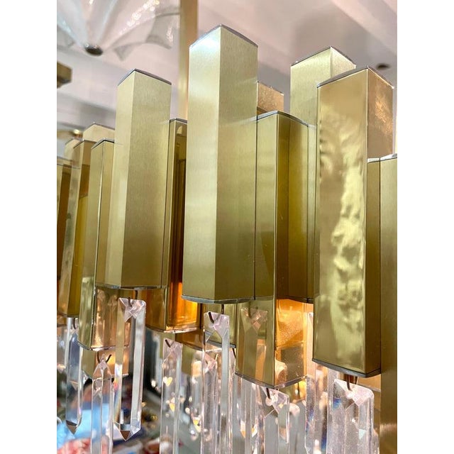 Crystal and Gilt Brass Chandelier attributed to BD Lumica, Spain, 1970s For Sale - Image 4 of 8