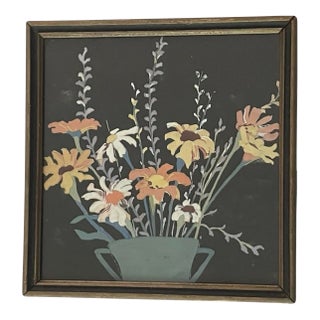 Vintage Small Floral Painting With Orginal Black/Gold Frame For Sale