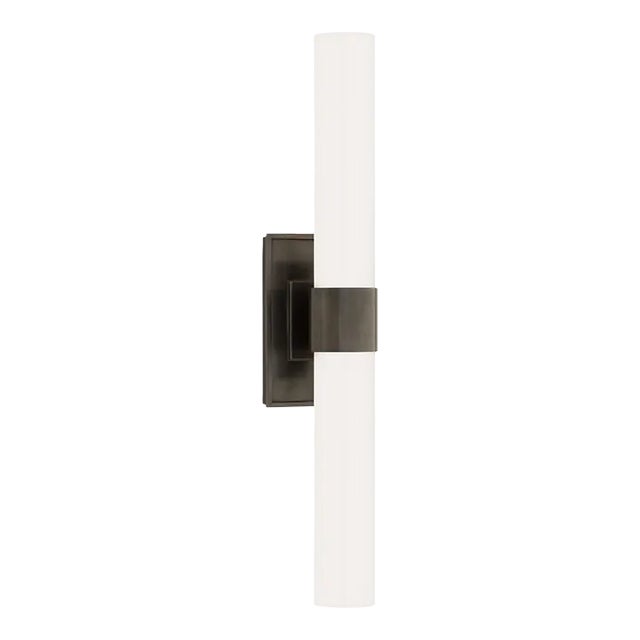 Ian K. Fowler for Visual Comfort Signature Presidio Petite Double Sconce in Bronze with White Glass For Sale