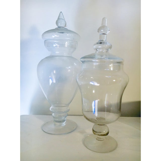 Blown Glass Footed Apothecary Jars With Lidsa Pair Chairish