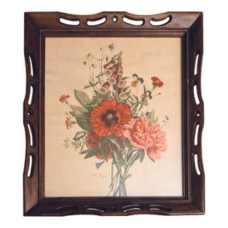 Early 20th Century J L Prevost Botanical Lithograph - Sidney Z. Lucas SZL - Reticulated Wood Frame - Pansies, Poppies & Peony For Sale