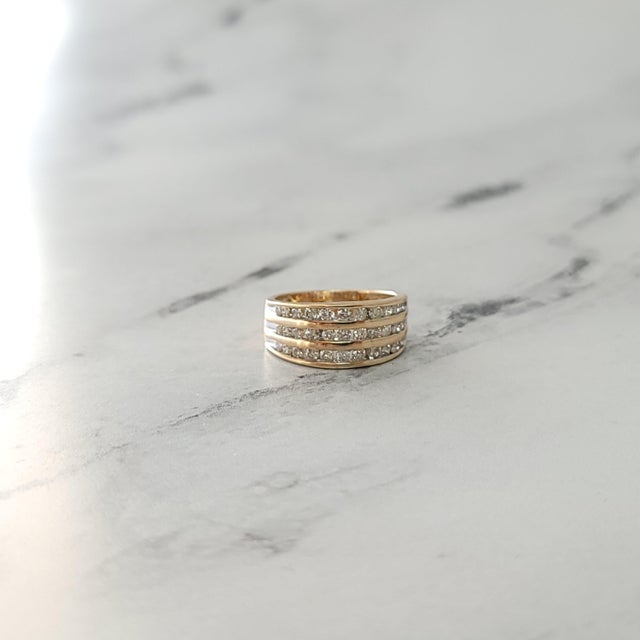 One Carat Triple Row Diamond Wedding Band 10k Yellow Gold, Size 7 For Sale - Image 4 of 5