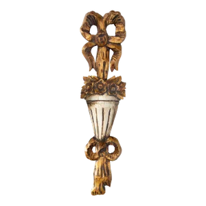 Large Vintage Italian Carved Giltwood Floral Bows Wall Swag Decoration