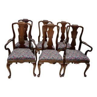 Queen Anne Mahogany Dining Chairs Attributed to Hickory Chair Set of 6 For Sale