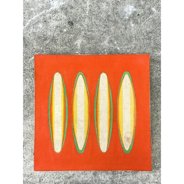 Mid-Century Modern Vintage Geometric Abstract Painting on Canvas For Sale - Image 3 of 12