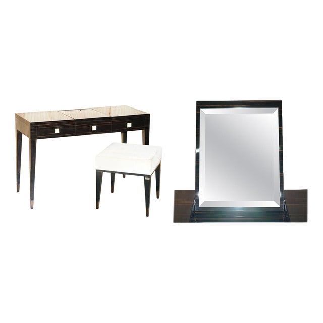 Macassar Ebony Nascondino Dressing Table and Stool from Fendi Casa, Italy, Set of 2 For Sale