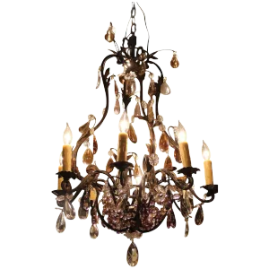 Circa 1900 French Blacked Scrolled Metal 8-Light Chandelier