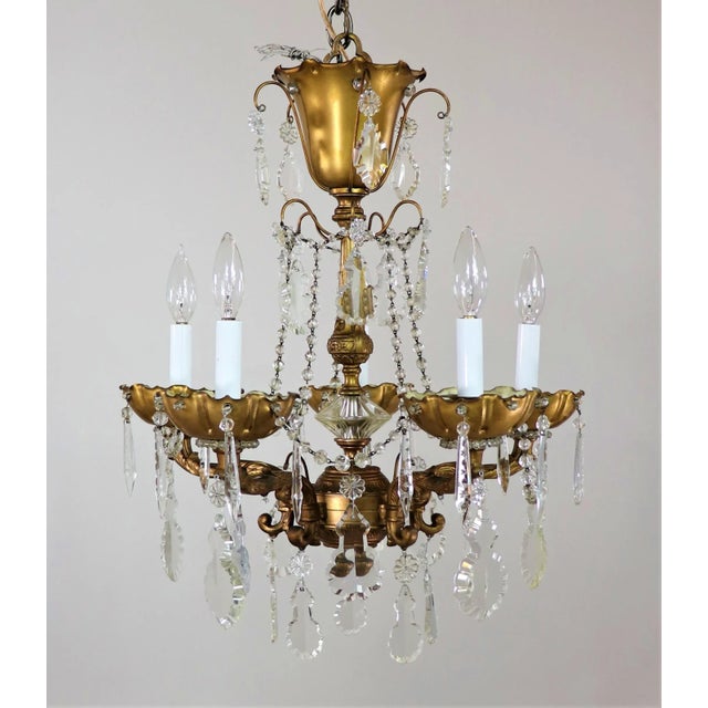 Vintage Maison Jansen Gilt Brass and Crystal Chandelier For Sale - Image 13 of 13