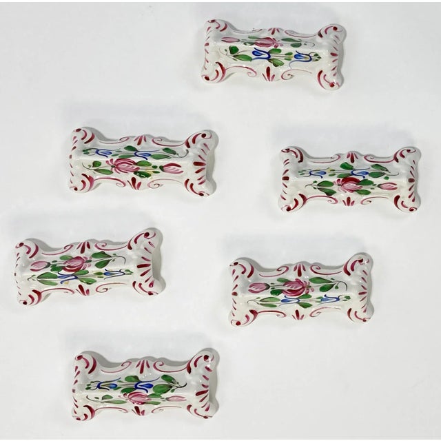 Antique French Porcelain Hand-Painted Knife Rests, S/6 For Sale - Image 4 of 12