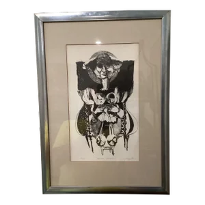Vintage Charcoal Limited Edition 2/6 Lithograph “Mother Faithful“ Artist Pencil Signed