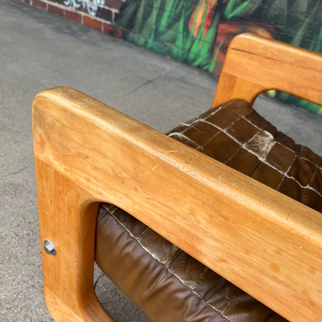 Brown Checkerboard Leather Arm Chair in the Style of Lou Hodges For Sale - Image 10 of 11