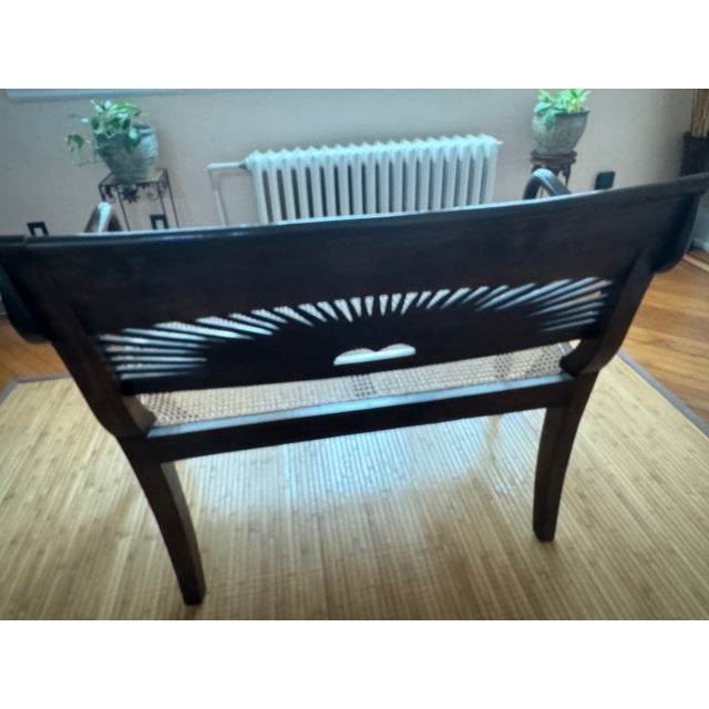 1990s Hand-Carved Sunburst Rattan Bench – Colonial Elegance & Bohemian Charm For Sale - Image 5 of 7