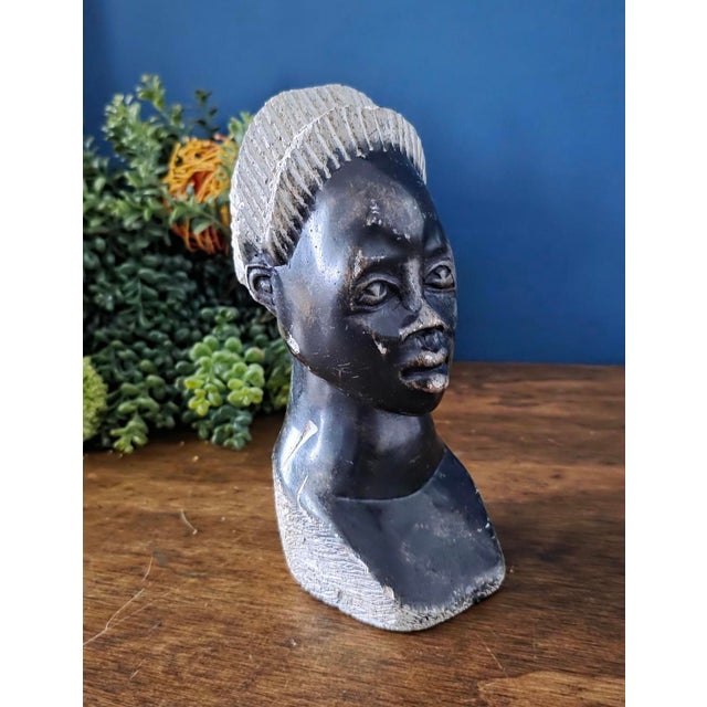 Vintage Hand Carved African Stone Bust Sculpture For Sale - Image 10 of 16