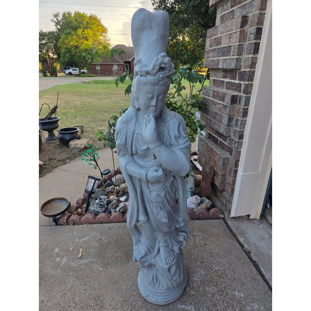 Mid-20th Century Vintage Cast Stone Guanyin Garden Statue For Sale - Image 4 of 8