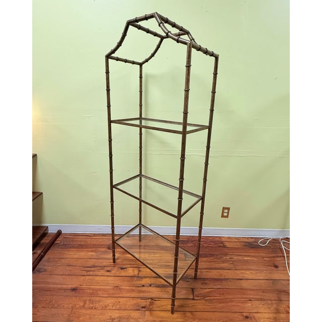 Mid 20th Century Vintage Hollywood Regency Gilt Faux Bamboo Étagère: A Statement of Lasting Elegance - Newly Painted For Sale - Image 5 of 12