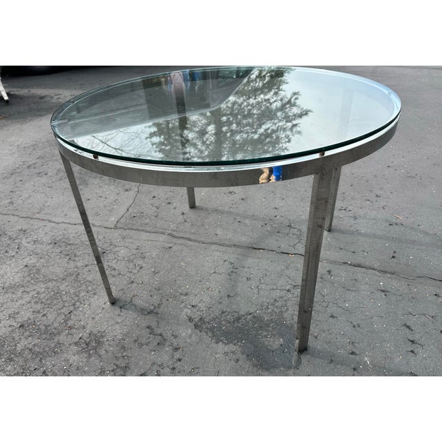 Contemporary 1970’s Chrome Glass Top Dining Table For Sale - Image 3 of 6