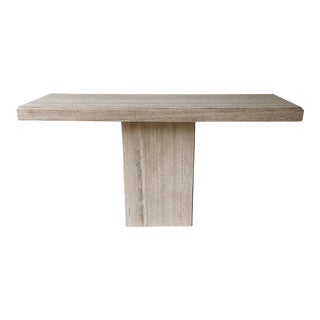Vintage Postmodern Travertine Console Table For Sale