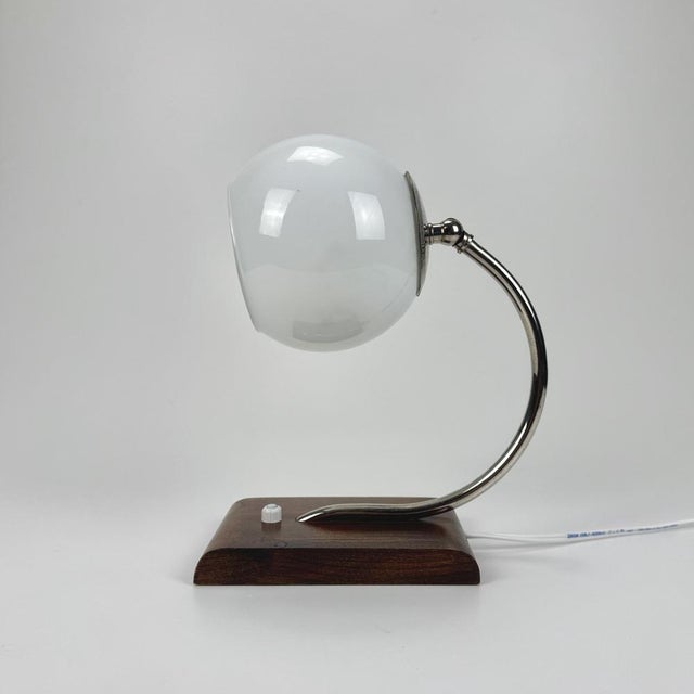 1940s Art Deco Wood and White Glass Table Lamp, 1940s For Sale - Image 5 of 7