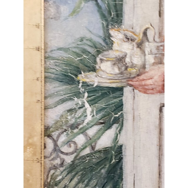 Wood Late 19th Century Hermann Koch, "Woman With Tray" Figurative Oil Painting, Framed For Sale - Image 7 of 13