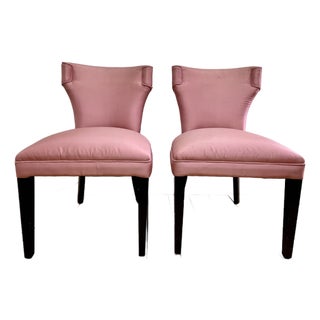 Pair of Vintage Pink Silk Dining Chairs For Sale
