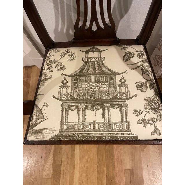 19th Century Mahogany Hepplewhite Carver Chair With Schumacher Fabric Seat For Sale - Image 9 of 13