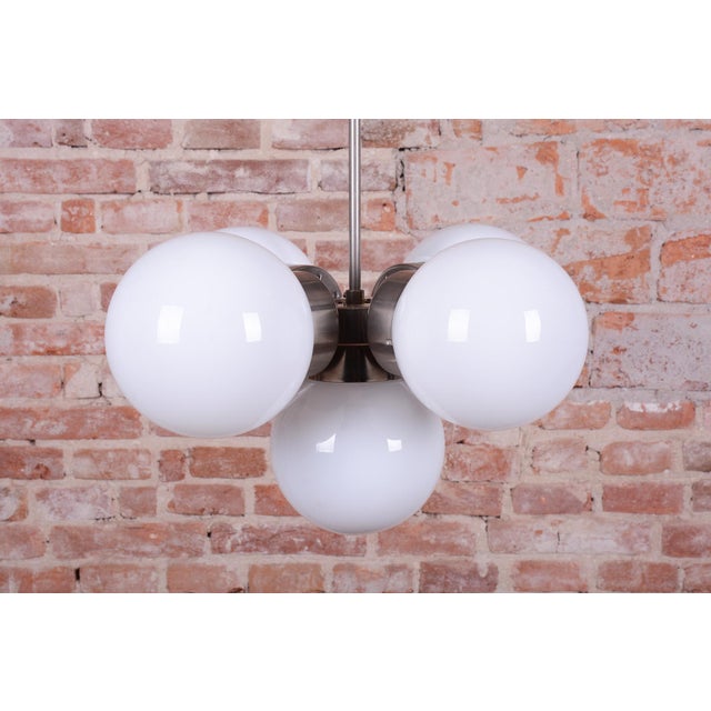 Mid-Century Modern Chandelier in Chromed Steel and Opaline Glass, Czech, 1960s For Sale - Image 4 of 10