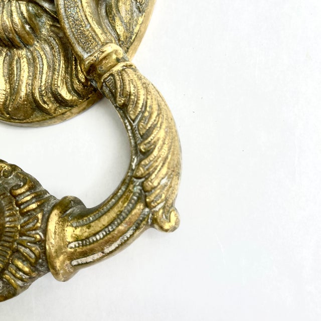 Antique Lion Head Brass Door Knocker For Sale - Image 4 of 11