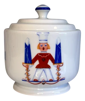 Large Porcelain Sugar Bowl with Sugar Loafs Advertising Figure and Advertising Slogan from Krister Porzellan-Manufaktur KMP, Germany, 1920s