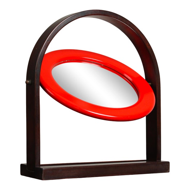 1960s SP63 Sandretta Table Mirror in Red Lacquered Wood by Ettore Sottsass for Poltronova, 1966 For Sale - Image 5 of 18