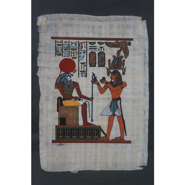 Late 20th Century Late 20th Century Egyptian Revival Papyrus Painting Art Pharaoh King Ramses Queen Nefertari - Set of 2 For Sale - Image 5 of 14
