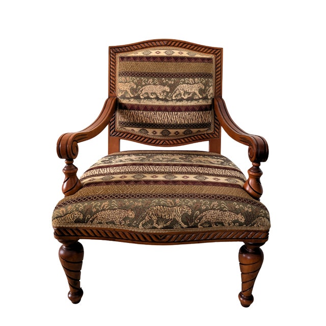 This matching pair of oversized armchairs blends Rococo influence with contemporary craftsmanship and striking design. The...